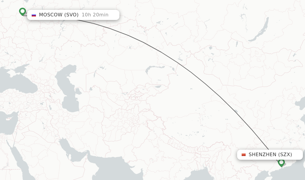 Flights from Shenzhen to Moscow route map