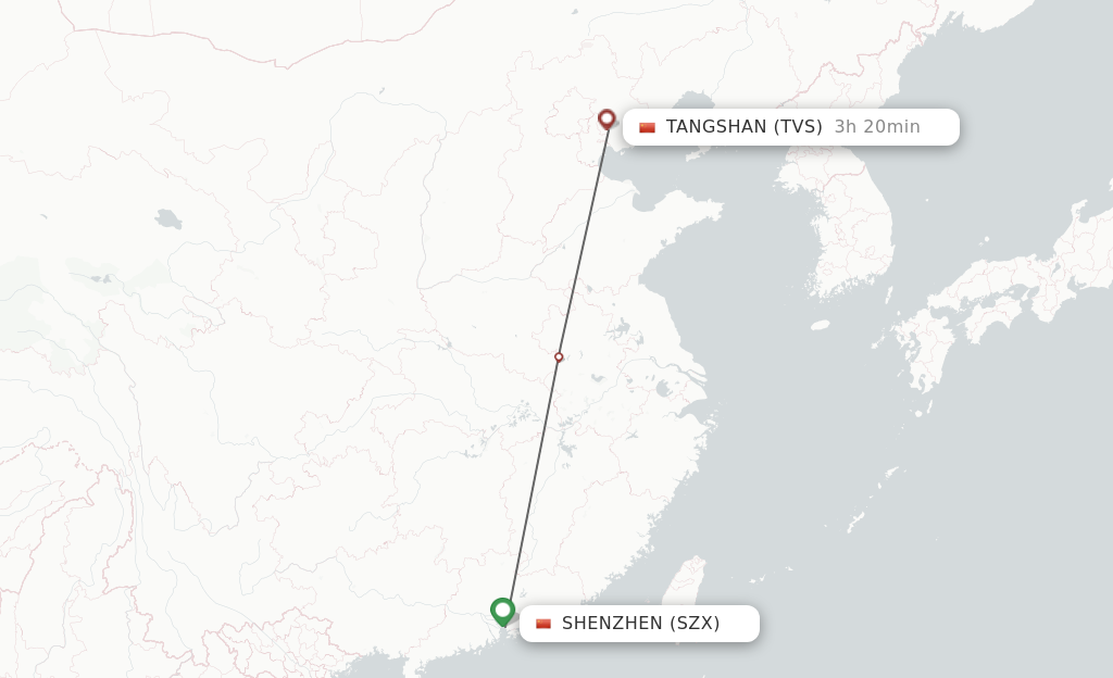 Flights from Shenzhen to Tangshan route map