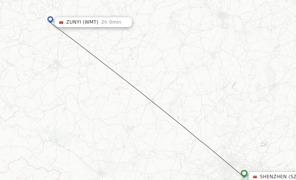 Flights from Shenzhen to Zunyi route map
