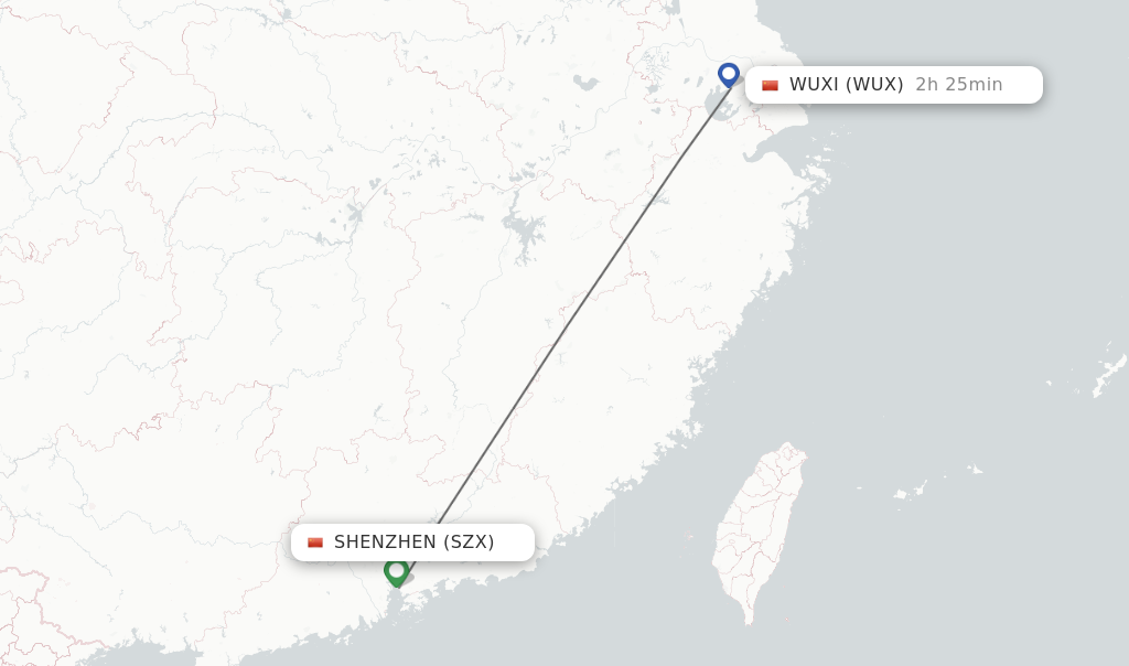 Flights from Shenzhen to Wuxi route map