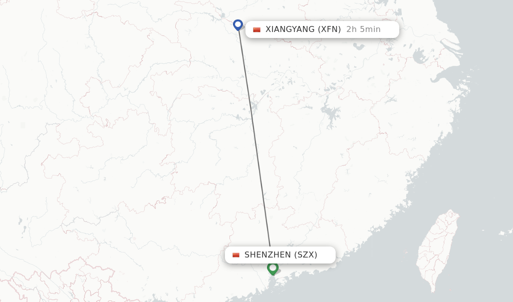 Flights from Shenzhen to Xiangyang route map