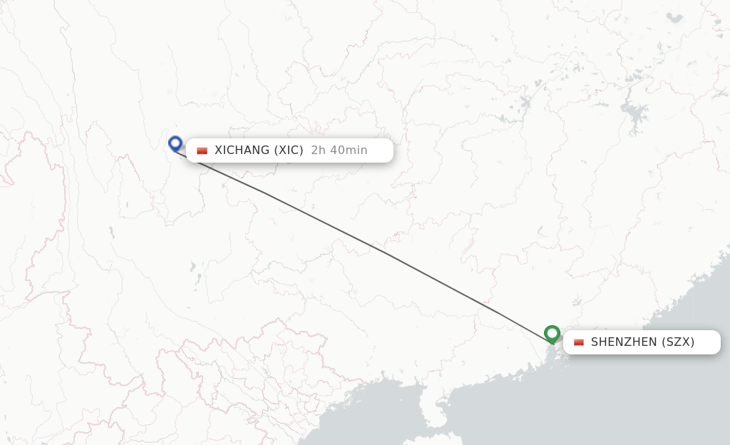 Flights from Shenzhen to Xichang route map