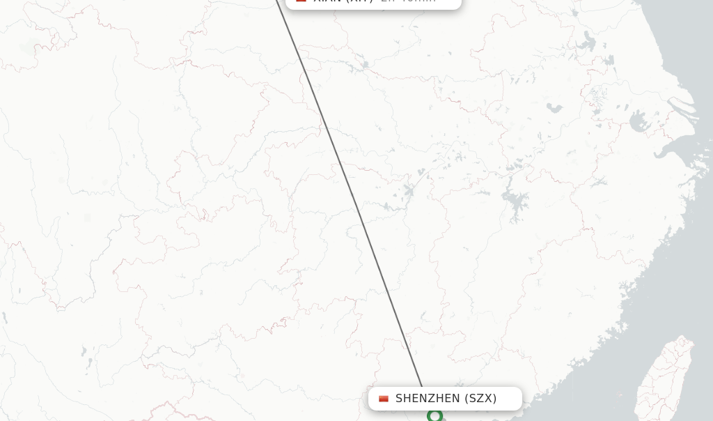 Flights from Shenzhen to Xian route map