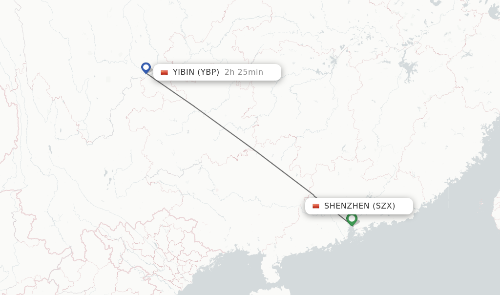 Flights from Shenzhen to Yibin route map