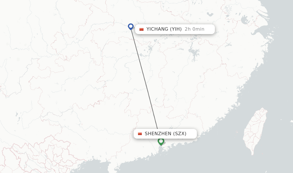 Flights from Shenzhen to Yichang route map