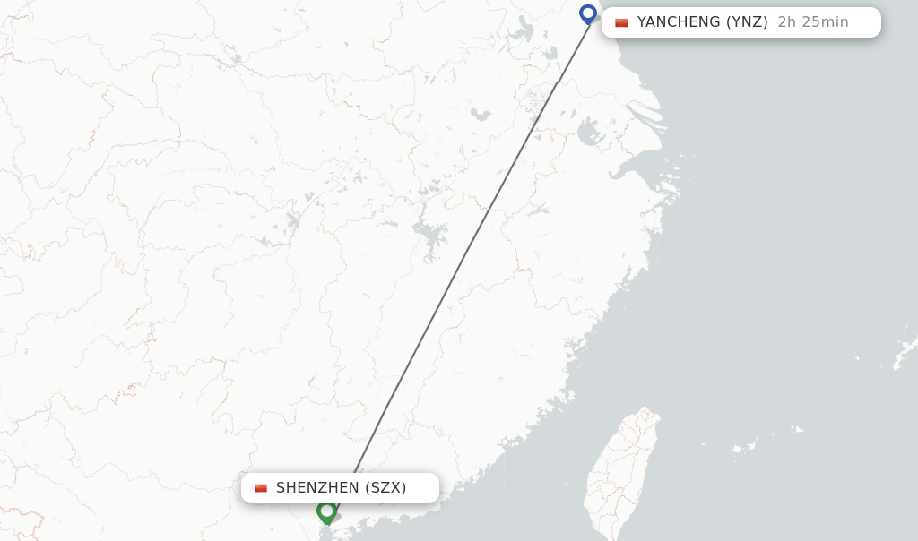 Flights from Shenzhen to Yancheng route map