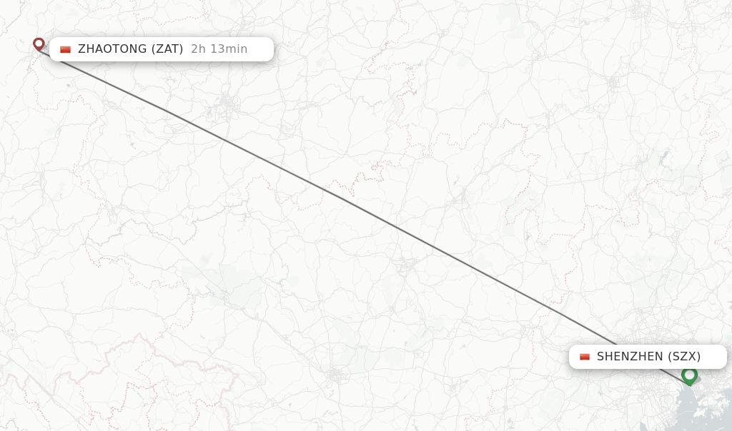 Flights from Shenzhen to Zhaotong route map