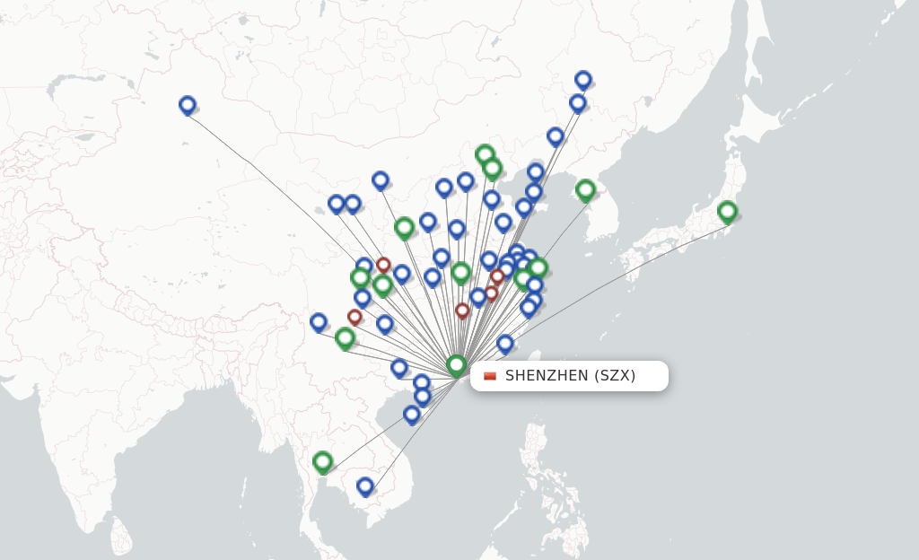 Route map with flights from Shenzhen with Shenzhen Airlines