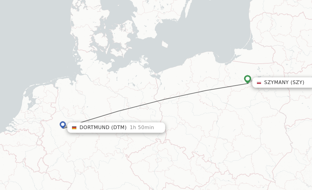 Flights from Szymany to Dortmund route map