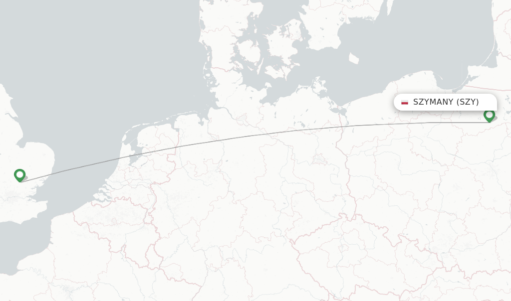Route map with flights from Szymany with Ryanair