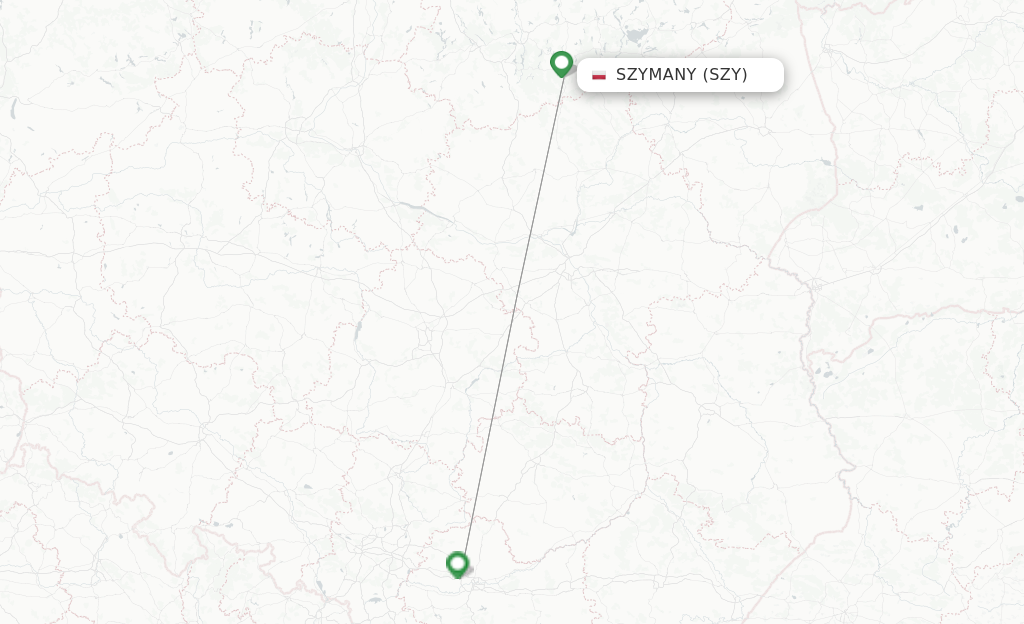 Route map with flights from Szymany with LOT - Polish Airlines
