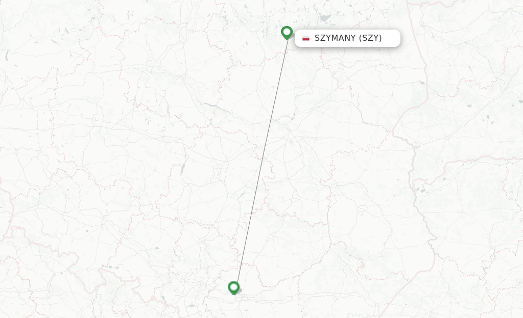 Route map with flights from Szymany with LOT
