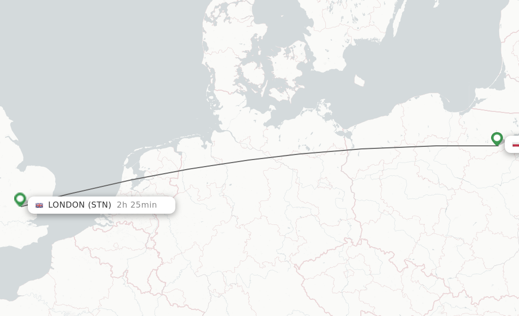 Flights from Szymany to London route map
