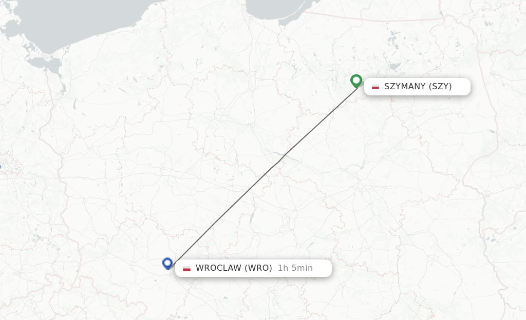 Flights from Szymany to Wroclaw route map