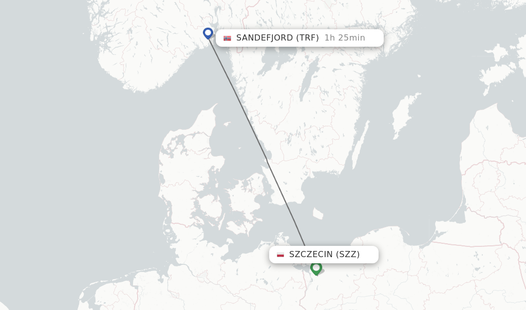 Flights from Szczecin to Sandefjord route map