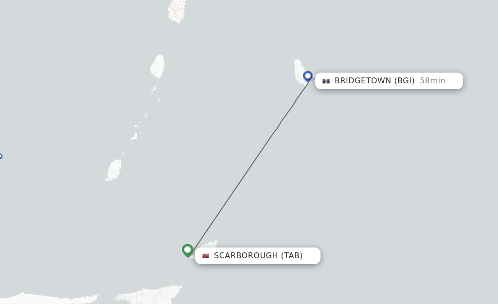 Flights from Tobago to Bridgetown route map