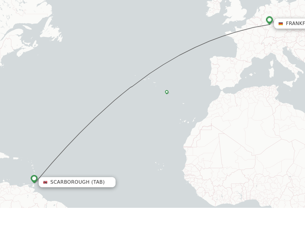 Flights from Frankfurt to Tobago route map