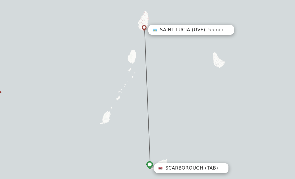 Flights from Tobago to Saint Lucia route map