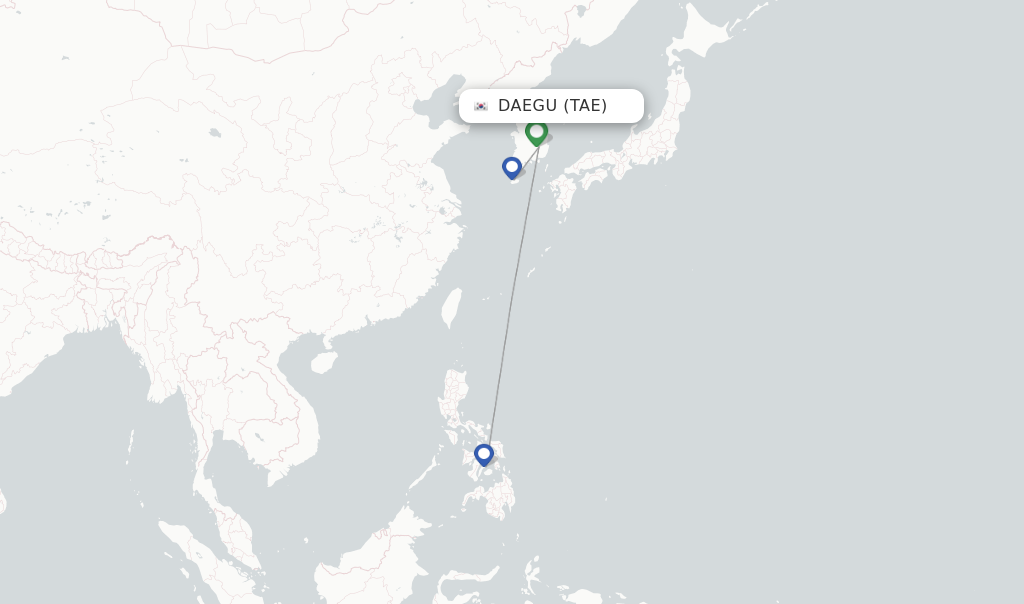 Route map with flights from Daegu with Jeju Air