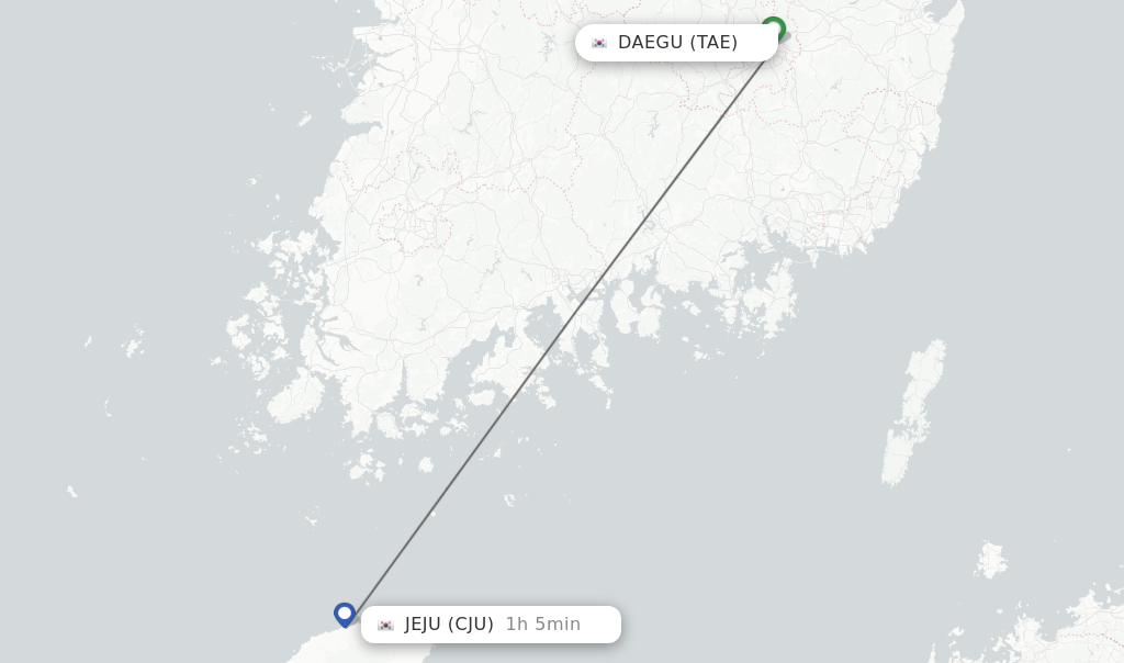 Flights from Daegu to Jeju route map