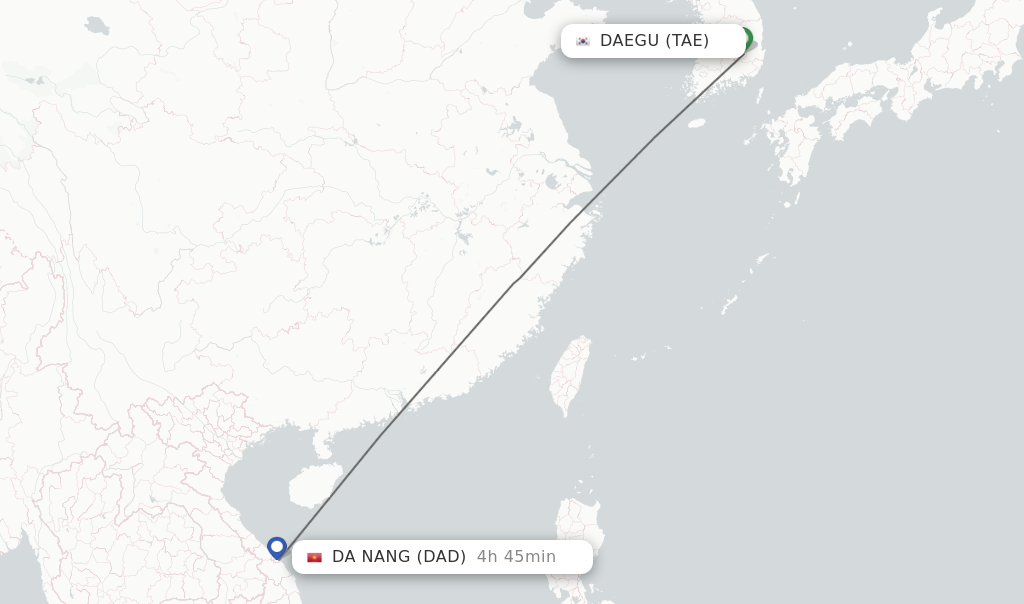 Flights from Daegu to Da Nang route map