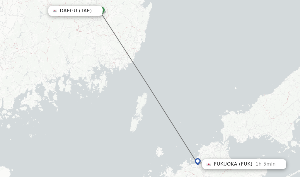 Flights from Daegu to Fukuoka route map