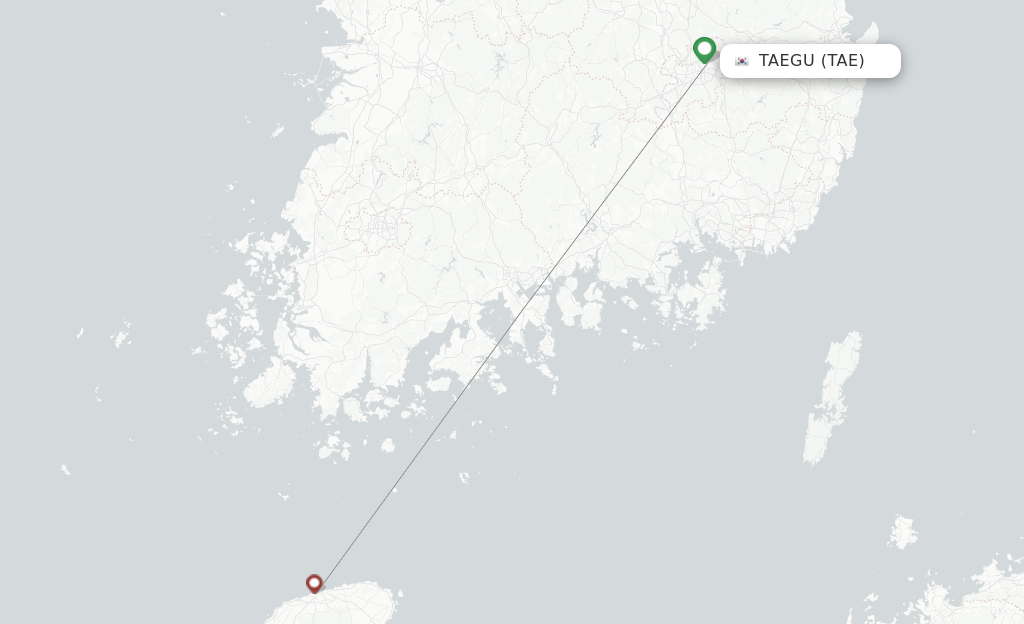 Route map with flights from Daegu with Jin Air