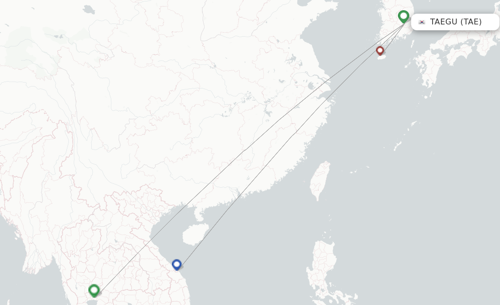 Route map with flights from Daegu with T´Way Air