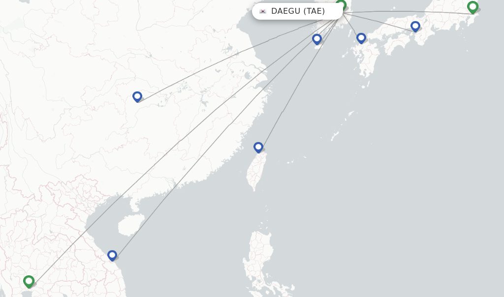 Route map with flights from Daegu with T´Way Air