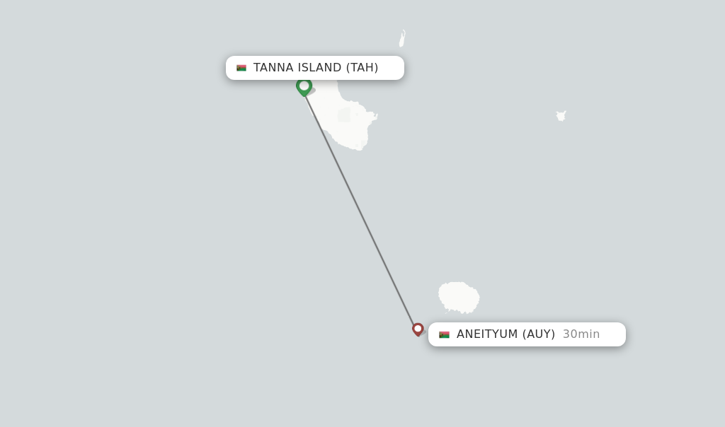 Flights from Tanna Island to Aneityum route map