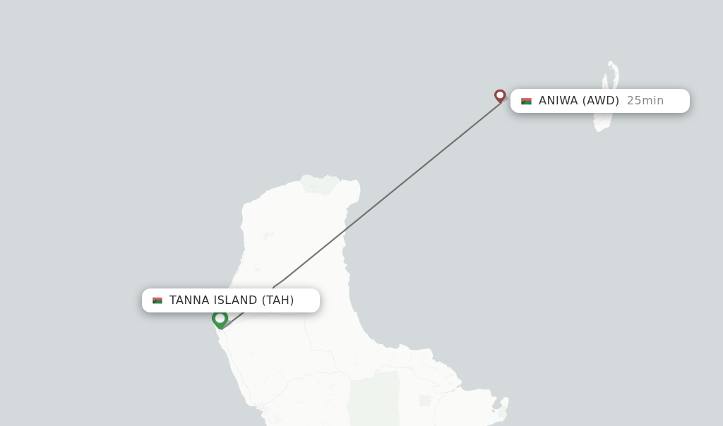 Flights from Tanna Island to Aniwa route map
