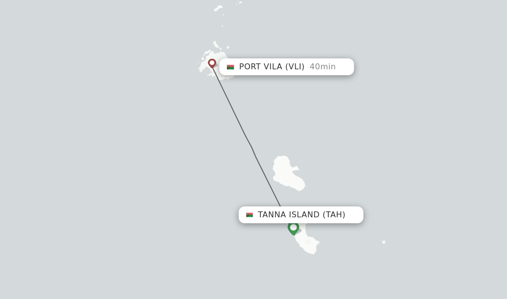 Flights from Tanna Island to Port Vila route map