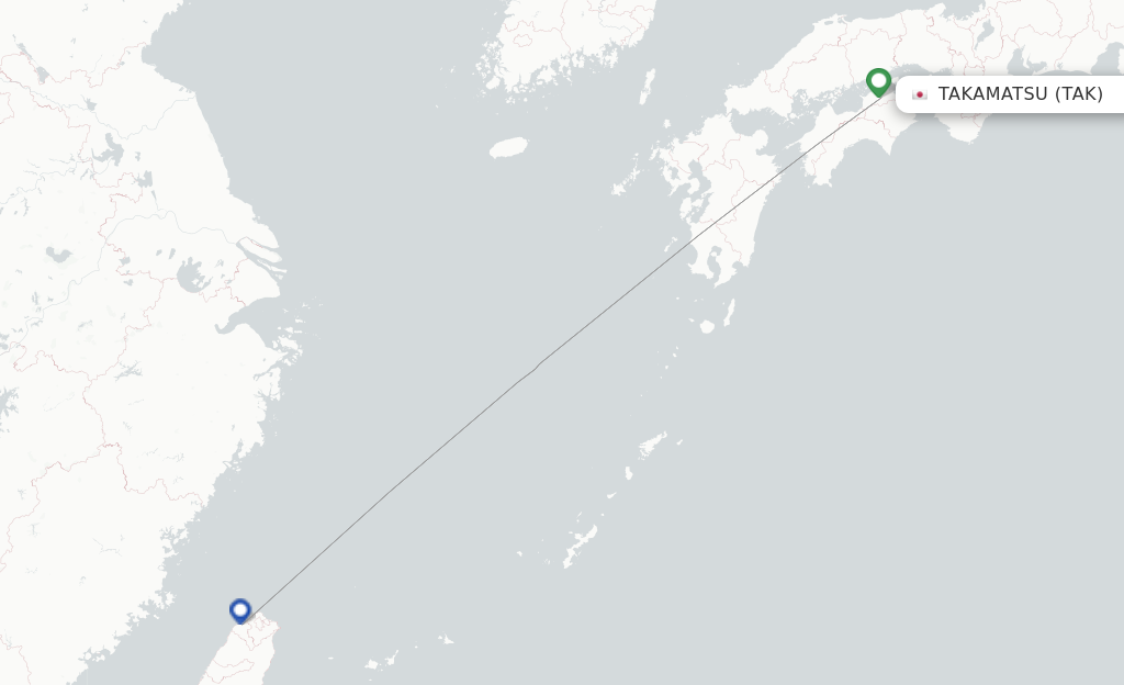 Route map with flights from Takamatsu with China Airlines