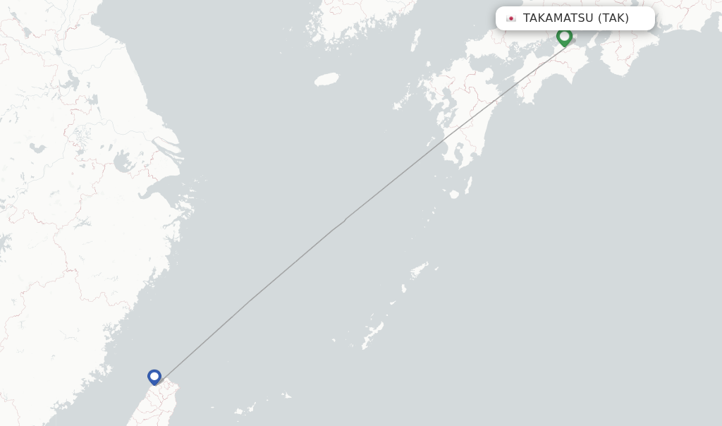 Route map with flights from Takamatsu with China Airlines