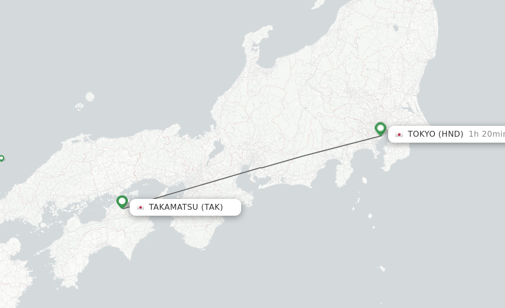 Flights from Takamatsu to Tokyo route map