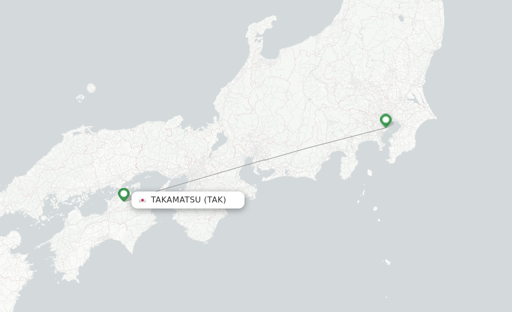 Route map with flights from Takamatsu with JAL