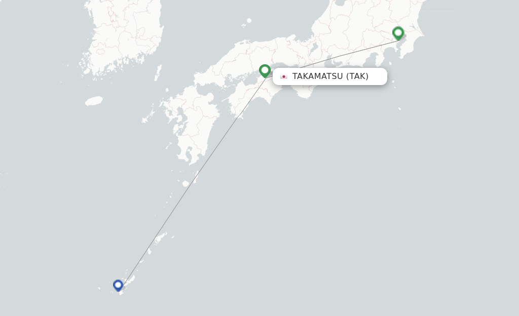 Route map with flights from Takamatsu with ANA