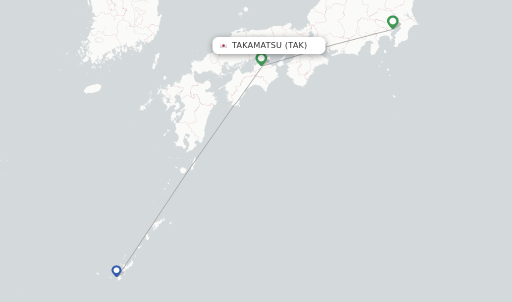 Route map with flights from Takamatsu with ANA