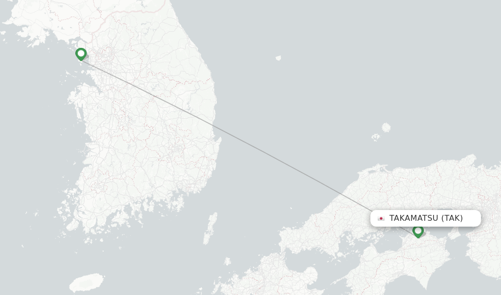 Route map with flights from Takamatsu with Air Seoul