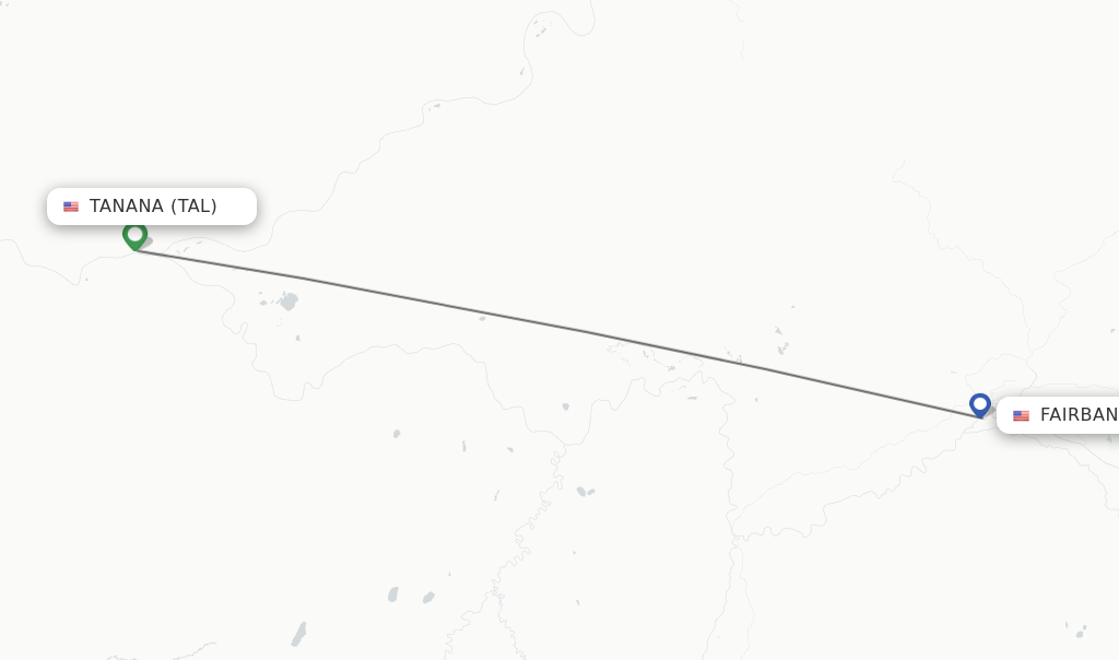 Flights from Tanana to Fairbanks route map