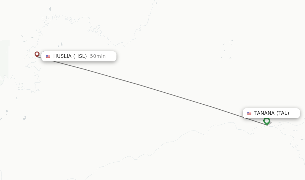 Flights from Tanana to Huslia route map