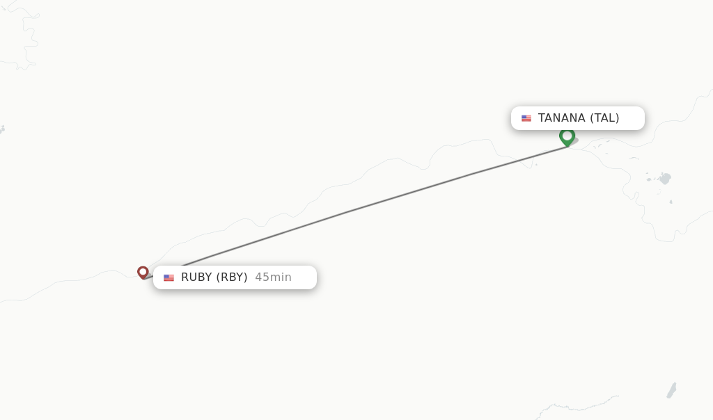 Flights from Tanana to Ruby route map