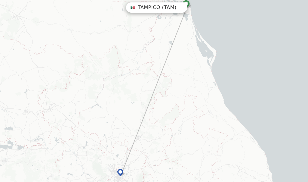 Route map with flights from Tampico with Aeromexico