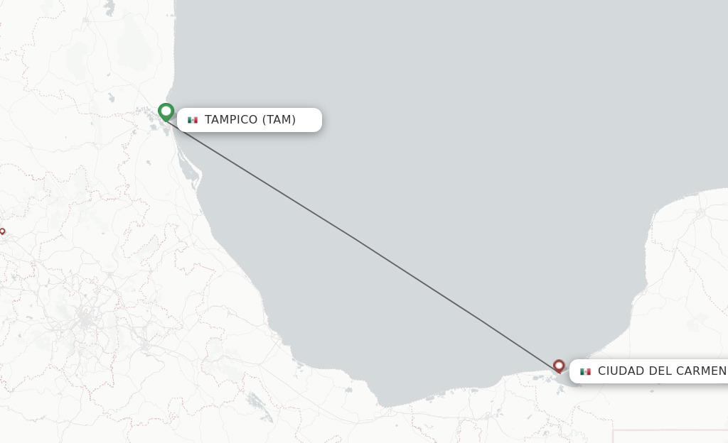 Flights from Tampico to Ciudad Del Carmen route map