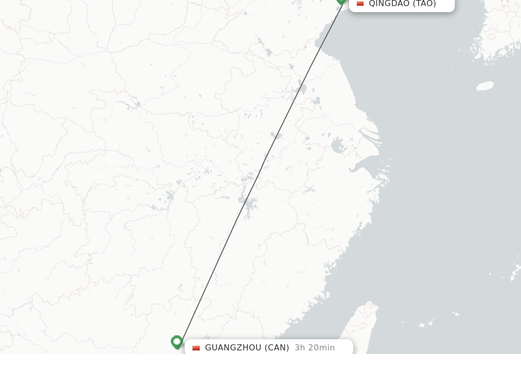Flights from Qingdao to Guangzhou route map