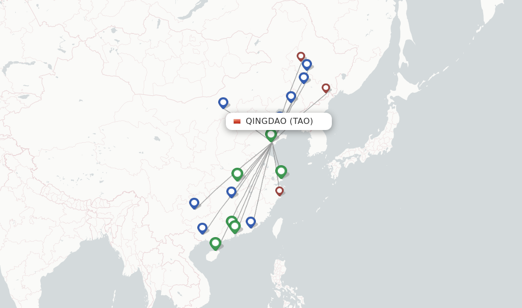 Route map with flights from Qingdao with China Southern