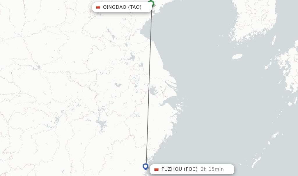 Flights from Qingdao to Fuzhou route map