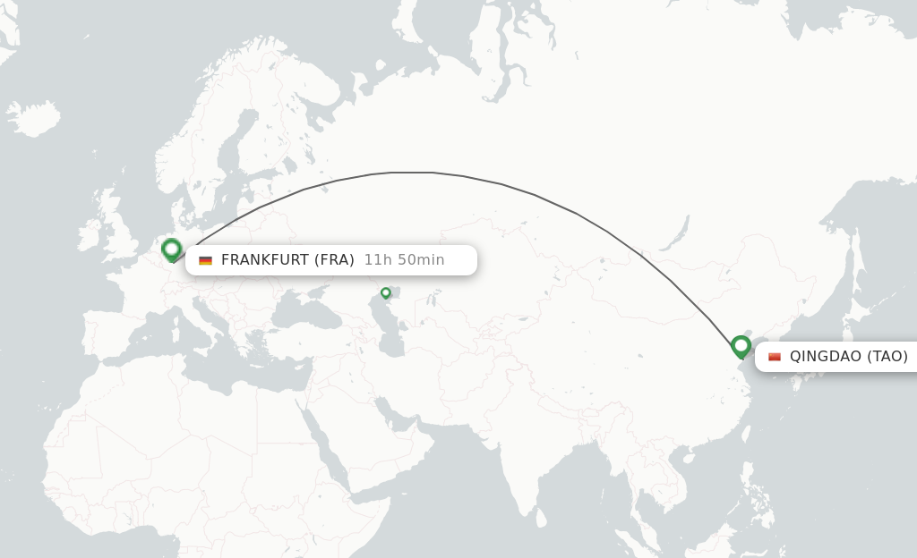 Flights from Qingdao to Frankfurt route map