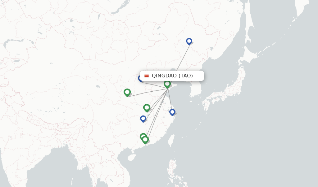 Route map with flights from Qingdao with Hainan Airlines