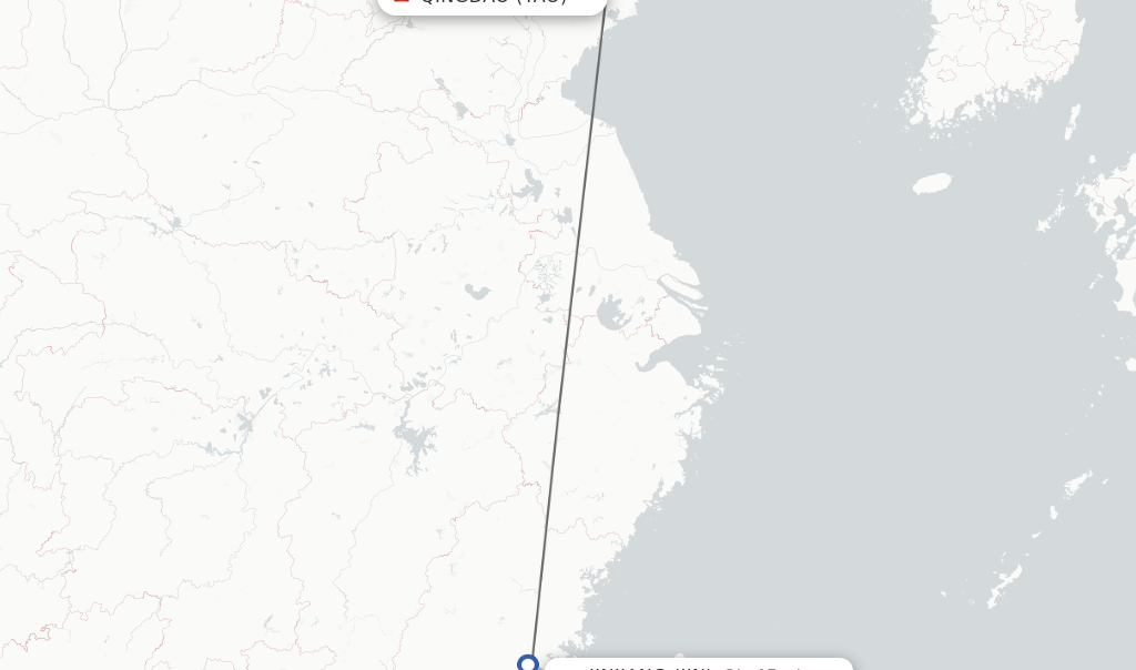 Flights from Qingdao to Jinjiang route map